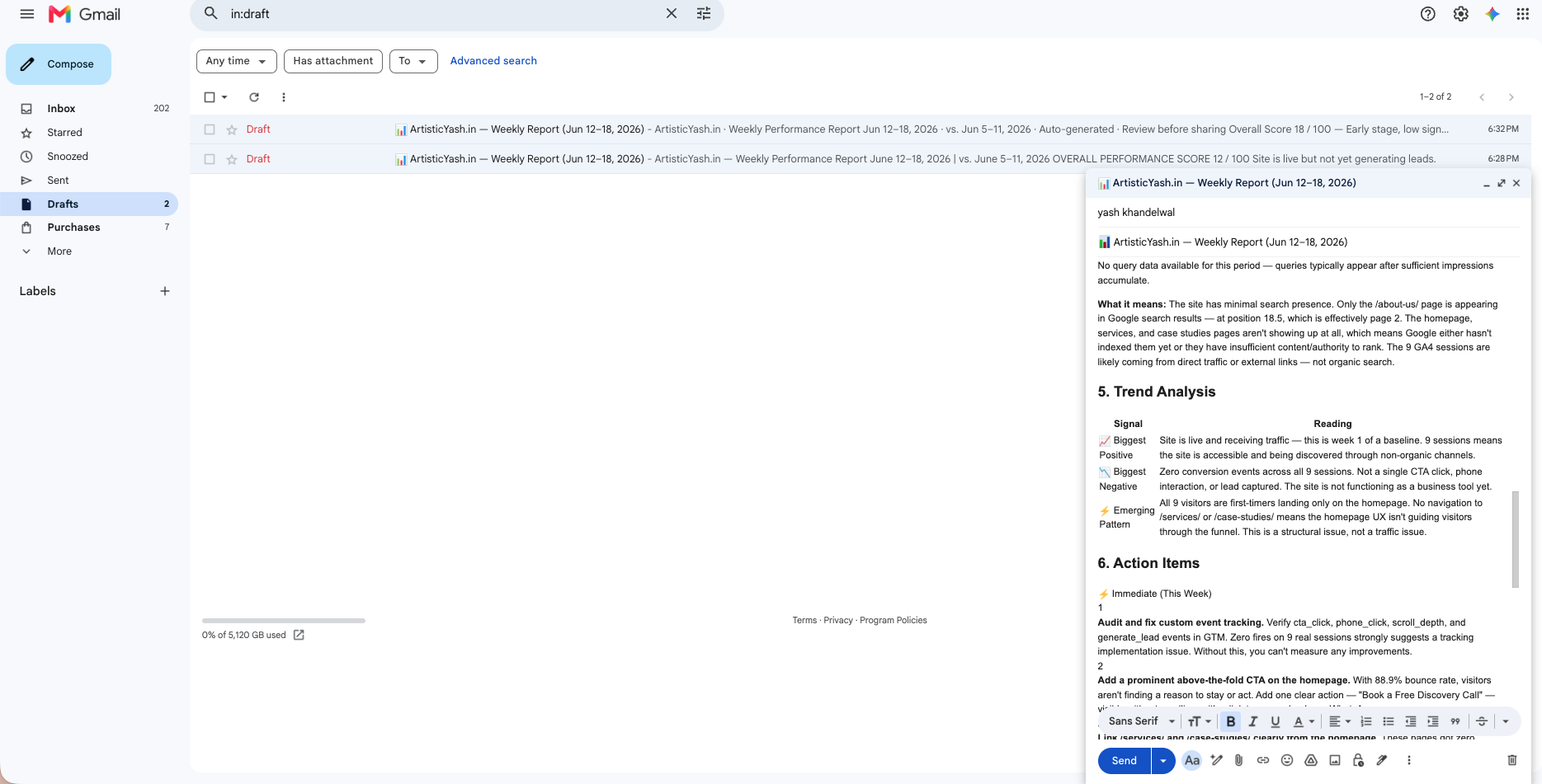 Trend analysis with specific action items