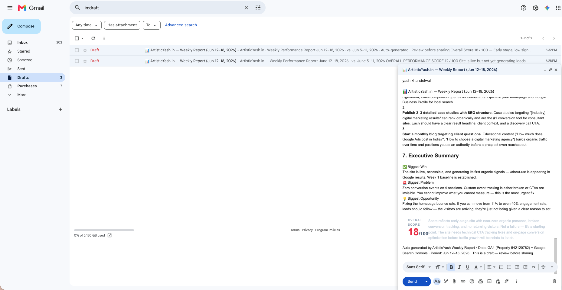 Executive summary with performance score